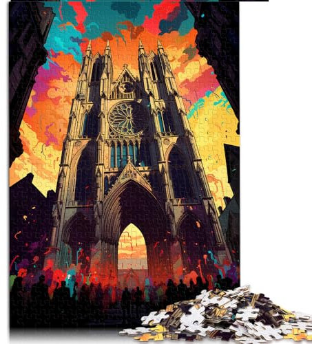 1000 piece jigsaw puzzles,Colorful psychedelia at York Minster Wooden Jigsaw Puzzle,for Adults & Kids Age 12 Years Up,Challenging Game。Size: 50X75cm