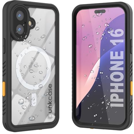 Punkcase Wasserdichte Schutzhülle für iPhone 16 (Extreme Mag-Serie), schmale Passform, IP68-zertifiziert, stoßfest, mit integriertem Displayschutz für iPhone 16 (6,1 Zoll) (2024), Schwarz