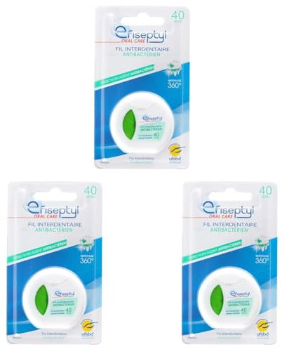 Efiseptyl - Fil Interdentaire Antibactérien - Goût Menthe - Enrichi En Agent Antibactérien - Nettoyage 360° - Bobine De 40m (Lot de 3)