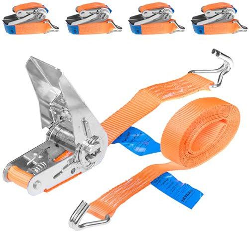 INTAKO 4X Spanngurte mit Ratsche und Haken 4m (3,5m + 0,5m) - 800kg 25mm - TÜV & DIN Geprüft - 2-teilig Zurrgurte, Ratschengurte, Spanngurt für Anhänger, Motorrad, Transport
