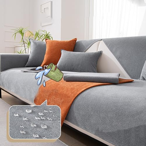 HGTRH Sofa üBerzug L Form Groß Ecksofa, Couch üBerzug Big Sofa XXL U Form, Sofa üBerzug für Ledersofa Rutschfes，Couch üBerzug XXL Wohnlandschaft U Form Sofahusse Light Grey 110 * 240