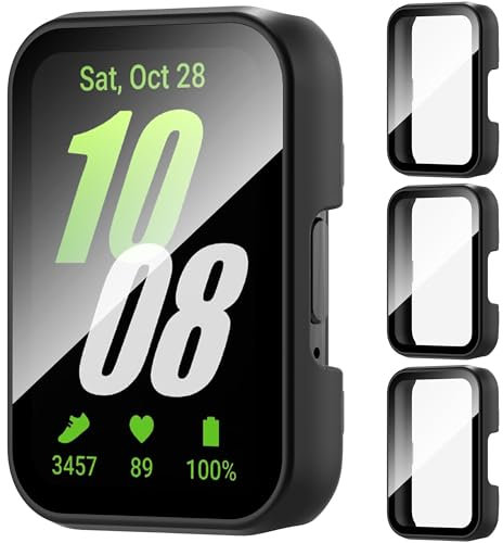 3 Pezzi PC Rigido Custodia per Samsung Galaxy Fit 3 Vetro Temperato Pellicola Protettiva Anti Graffio,Sensibile al Tocco,Ultrasottil Cover,Nero