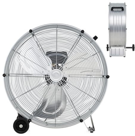 SOARS Ø60 cm Bodenventilator mit Rollen, Mobile Windmaschine mit 3 Windgeschwindigkeiten, Ventilator Metall Industriell, Standventilator für Lager, Werkstatt, Keller (Silber)
