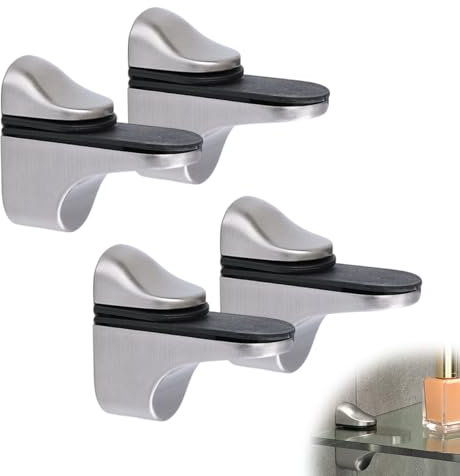 4Pcs Adjustable Chrome Glass Shelf Brackets Stainless Steel Wall Mount Clamps, Floating Shelves Supports for Bathroom Shower Adaptive 3-21mm 0.12-0.82inches Thickness