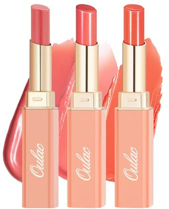 Oulac 2 in1 Lippenstift und Lip Balm Koralle Set, Saftiger und Glänzender lippenpflege Lippenstift,Geschmeidige und Hydratisierte Lippen, Glänzendes Finish für trockene, rissige Lippen, Vegan