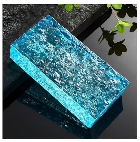 Zfmnoyev Hochtransparenter Glasbaustein Mit Eiskristallstruktur, Massive Doppelseitige Kristallbausteine, Rechteckige Transparente Kristallbausteine, Für Moderne Büro(Blau,200x50x50mm)