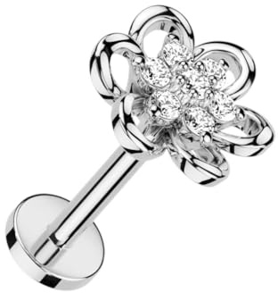 Taffstyle Piercing Stab Kristall Blume für Ohr Tragus Helix Lippe Labret