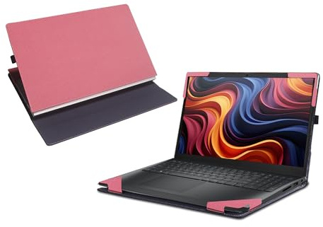 Housse pour ordinateur portable Dell 15 DC15250 DC15255 [Non compatible avec tout autre modèle] ,2 en 1 PU cuir poche intérieure (rose)