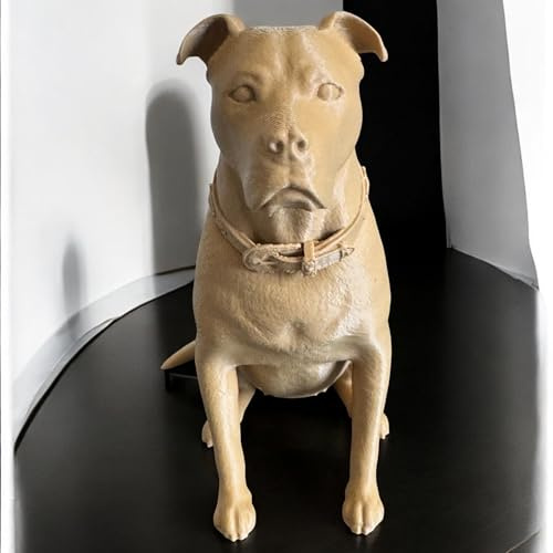 Staffordshire Terrier Dog Statue – Compatible with Realistic 3D Printed Dog Figurine with Collar – Modern Home Decor (Primary color:Black;)