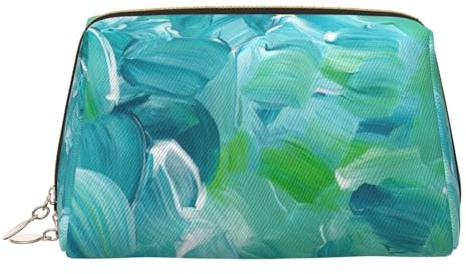 Trousse de maquillage en cuir avec texture de peinture à l'huile bleue