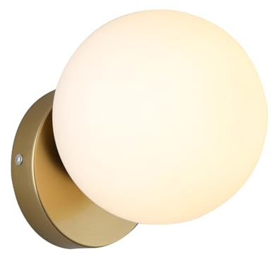 S-Cevada Moderne Wandleuchte mit Mattglas-Kugel, Gold Metall Basis, E27 Wandlampe für Schlafzimmer Wohnzimmer Flur