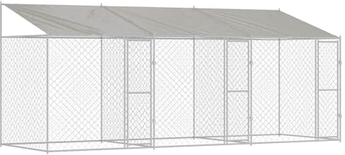 vidaXL Dog Cage Silver 600 x 200 x 256 cm Galvanised Steel, Garden and Terrace, Durable Pet Enclosure, Weatherproof Dog Kennel, Large Animal Shelter, Secure Outdoor Housing
