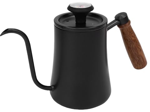 Focket Bollitore a Collo di Cero, Bollitore da tè con Termometro, 500 Ml 304 in Acciaio Inossidabile Manico in Legno Comodo Versare Sopra la Caffettiera, Caldaia per Acqua da con