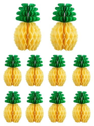 HUVZOR 10 bolas de panal de piña, decoraciones de mesa de papel con piñas veraniegas, temática de la selva hawaiana, fiesta de boda, faroles decorativos de papel, adornos colgantes de piña, 20 cm