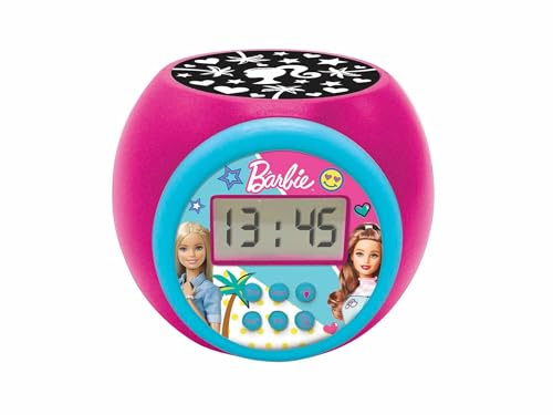 Lexibook, Barbie Réveil Projecteur, RL977BBLXB | Projection au plafond, minuterie, écran LCD, snooze, sur pile, Rose