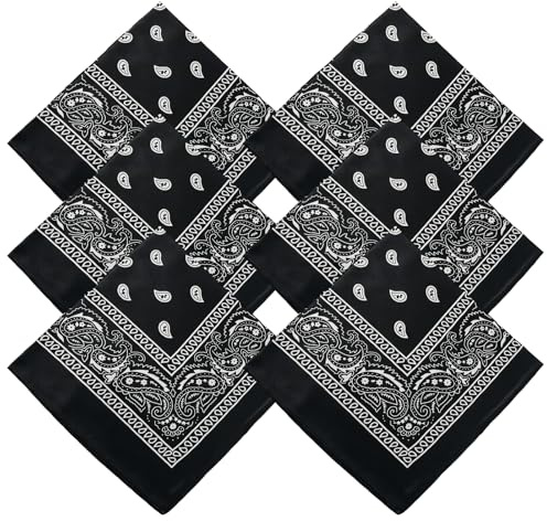6 Pcs Bandana Damen Herren, Bandana Baumwolle mit Paisley Muster, Schwarz Tuch Headwear Ansatz Handgelenk Haar Schal Kopf Biker, 54 * 54CM