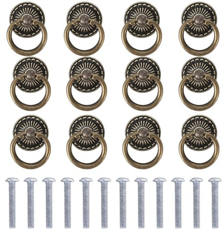 Hiuyavy 12 Pcs Antique Bronze Cabinet Handle and Knobs, Cabinet Knobs with Screws, Antique Brass Kitchen Cabinet Handles, Cupboard Door Knobs for Single Hole Drawers