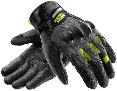 REBELHORN Defender Motorradhandschuhe Herren | Leder | Knöchelprotektoren | Große Belüftungspaneele | Cooler-Tec-Futter | Schutzstufe 1 KP | Größen bis 3XL