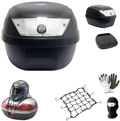 BAULETTO VALIGIA BAULE 28 LT NERO+PIASTRA+RETE PER PORTAPACCHI MOTO-SCOOTER PER CASCO INTEGRALE-JET-MODULARE UNIVERSALE SIFAM COMPATIBILE CON P-IAGGIO BEVERLY 500