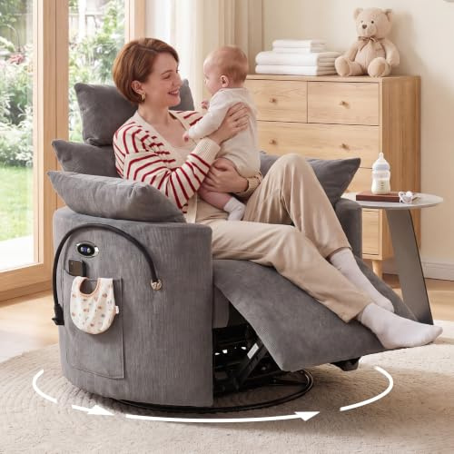 DEKKETO Power Nursing Rocking Recliner Chair with USB Port, Chenille Grey