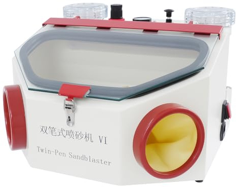Sabbiatrice dentale a doppio pendolo, 220 V, doppia testa, lampada LED con interruttore a pedale, pressione ≥ 4 kg, 60 W, per la tecnica dentale, rimuovere l'ossidazione delle perle di vetro
