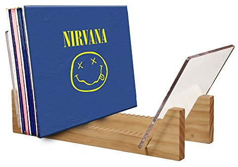 KAIU Schallplatten Aufbewahrung | Kiefernholz mit robustem transparentem Acrylhalter | Premium Design Geeignet für 12 LPs oder 7 Singles Display Unit | LP Aufbewahrungskoffer von 50 Records | Hell