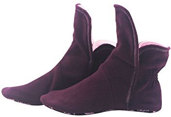 RAIKOU Hausschuhe für Damen, Herren für drinnen aus Micro Fleece mit ABS und Rutschfester Sohle,Haussocken Stoppersocken mit Super Flauschige Hüttenschuhe (Granat/Rosa,34/37)