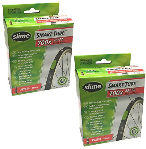 Slime Smart Tube 700 x 28-32c-Tubos híbridos autorreparables para Bicicleta, válvula Presta (par) Paquetes de Tubos Interiores, Unisex, Negro, 700 x 28-32c