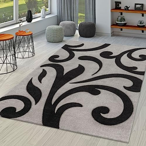 TT Home Wohnzimmer Teppich Moderner Kurzflor 3D Optik Geometrisches Wellen Design, Farbe:Grau, Größe:60x110 cm