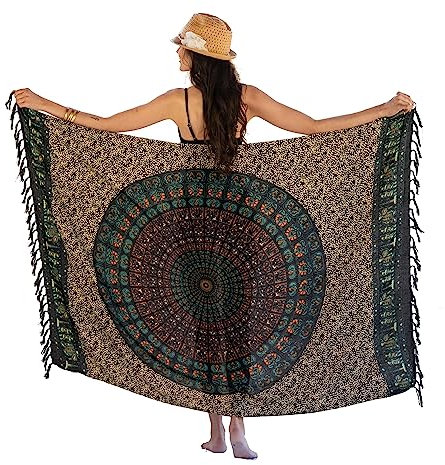 NELUHA Sarong Tuch Damen mit Saronghalter Pareo Wickeltuch Handtuchkleid Wickelrock Strandtuch XXL Tuch Männer Mandala