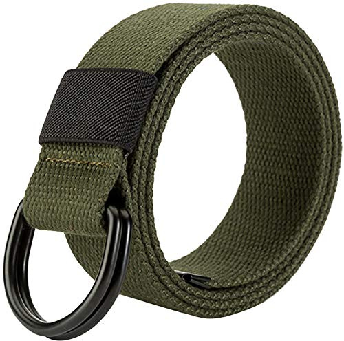 HotYou Militär Leinwand Gürtel, Stoffgürtel Outdoor Jeansgürtel für Damen und Herren mit Doppel D-ringe Schnalle,Army Green,Breite: 3.8 CM,Länge:110 CM