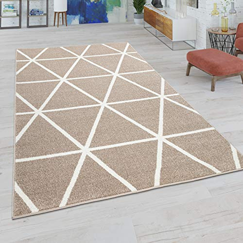 Paco Home Wohnzimmer Teppich Moderne Pastell Farben Skandinavischer Stil Rauten Muster, Grösse:70x140 cm, Farbe:Braun