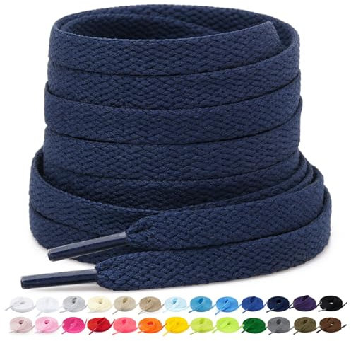 2 Paia di Lacci Piatti per Scarpe, Lacci di Ricambio Premium da 8 mm (Larghezza) per Scarpe da Ginnastica, Scarpe Sportive e Casual Navy 160cm