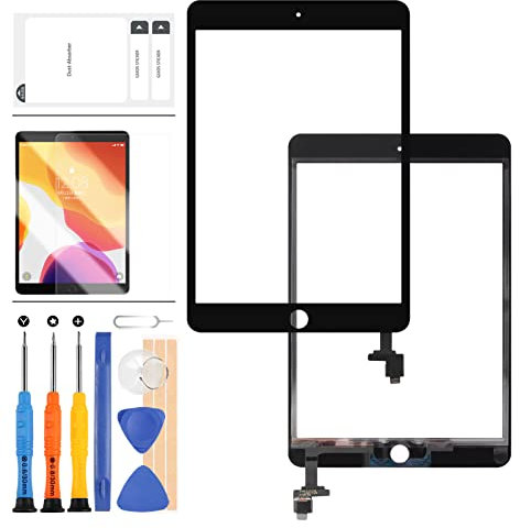 Pantalla táctil de Repuesto de 7,9 Pulgadas para iPad Mini 3 3ª generación digitalizador de Pantalla táctil Kit de Montaje de Vidrio A1599 A1600 A1601 Panel de Sensor con IC + Vidrio Templado (Negro)