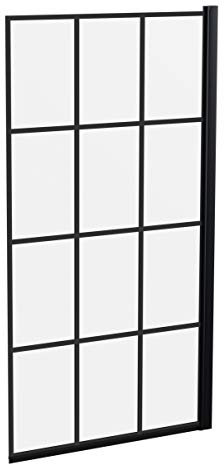 nuie NSSQBF Pacific | Modern Bathroom Reversible 6mm Toughened Safety Glass Square Black Framed Shower Bath Screen, 1435mm, Matt Black