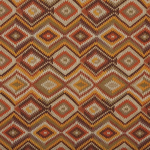 Kt KILOtela - Bedruckter Canvas-Stoff, Breite 280 cm, Länge wählbar von 50 auf 50 cm, Ethno-Geometrisch, Kilim, Orange