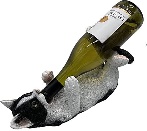 G&H Decor - Adorable 32cm Black and White Cat Wine Bottle Holder - Cat Ornaments Figurine with Amazing Detail - Cat Presents for Cat Lovers – Hand Painted Cat Gifts for Women - Animal Bottle Holder