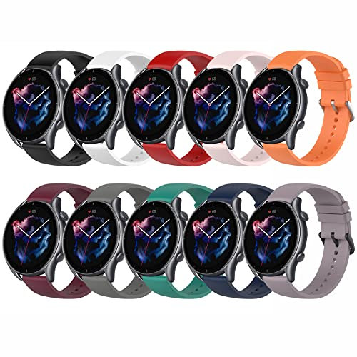 MIJOBS 10 Correas Compatibles con Amazfit Bip 5/GTR 4/GTR 3 Pro/GTR 3/GTR 2/GTR 2e/GTR 47mm, Amazfit GTR 3Pro Limited Edition, Correa Deportiva de Silicona, Compatible con Correa Reloj 22mm