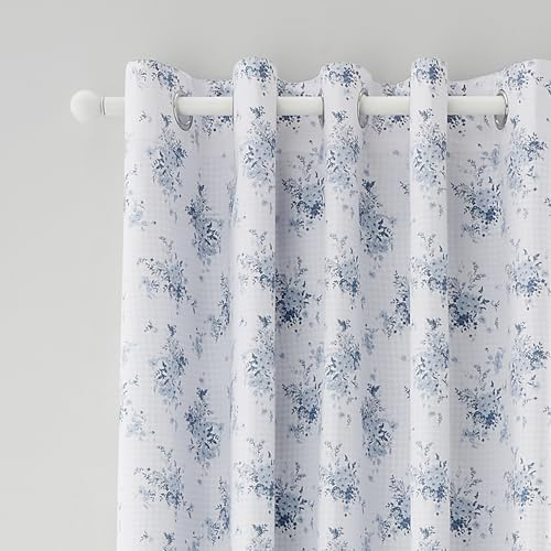 Catherine Lansfield Lucie Ösenvorhänge, Blumenmuster, wendbar, 168 x 228 cm, 2 Paneele, Blau