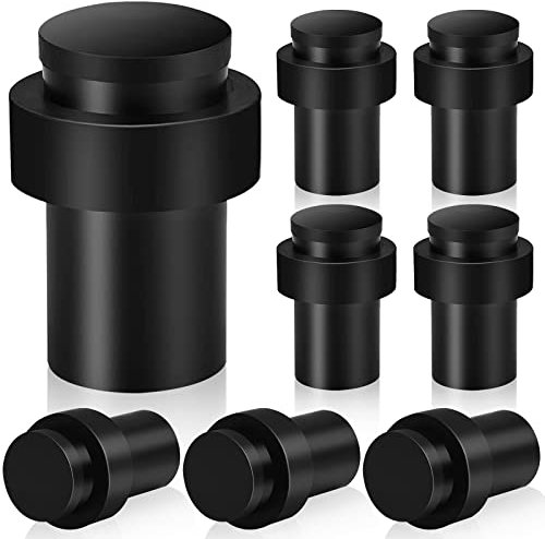 Door Stops, 8 Pack Black Door Stopper Floor Wall Mounted Heavy Duty Stainless Steel Door Stoppers for Skirtings, Modern Tall Doorstop with Sound Dampening Rubber Bumper