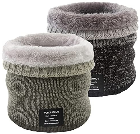 lifwimner 2 Stück Schal Winter Halsschlauch Herren Ski, Schlauchschal Halswärmer Gesichtsschal Fleece Loop Schal für Männer Frauen Aktivitäten Warm Nackenwärmer Sport(GrauKhaki)