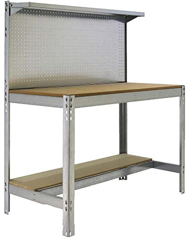 PROREGAL Werkbank Buffalo mit Werkzeugwand und Ablage | HxBxT 84x150x61cm | Traglast 600kg | Verzinkt Werktisch Arbeitstisch Arbeitsbank Werkstattbank