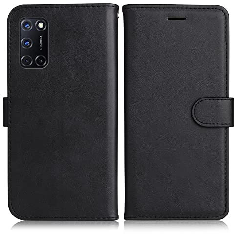 DENDICO Hülle für Oppo A52 / Oppo A72 / Oppo A92, PU Leder Brieftasche Handyhülle, Flip Tasche TPU Schutzhülle mit Kartenfach für Oppo A52 / Oppo A72 / Oppo A92, Schwarz