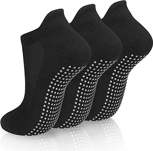 srclo 3 paia di calzini da donna antiscivolo per yoga, pilates, taglia 4-8, per fitness alla sbarra, balletto, danza, allenamento a casa, 3nero, 4-8