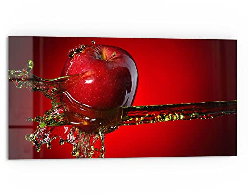 DEQORI Küchenrückwand Glas | Motiv Flüssigkeit trifft Apfel | 80x40 cm | Bad- oder Herd-Rückwand | Herdblende Spritzschutz für Küche & Badezimmer | Moderne Deko für Fliesenspiegel