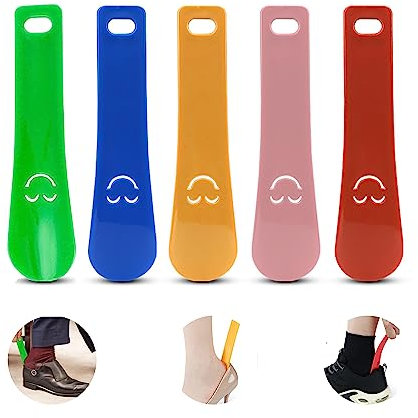 Lot de 5 mini chausse-pieds en plastique - Petit - 3,7 x 15 cm - Petit chausse-pied - Pour hommes, femmes et enfants - Cinq couleurs