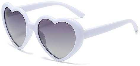 WDZAYXC Herz Polarisierte Retro Sonnenbrille für Damen und Herren, Gradient Gläser, süß und stylisch, UV400 Schutz(Weiß/Grau)