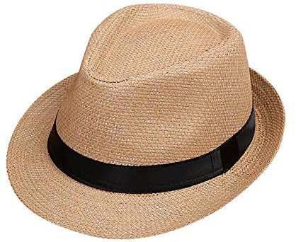 Boolavard Kinder Mädchen Jungen Sommer Fedora Strohhut Breite Krempe Floppy Strand Sonnenblende Hut (Beige)