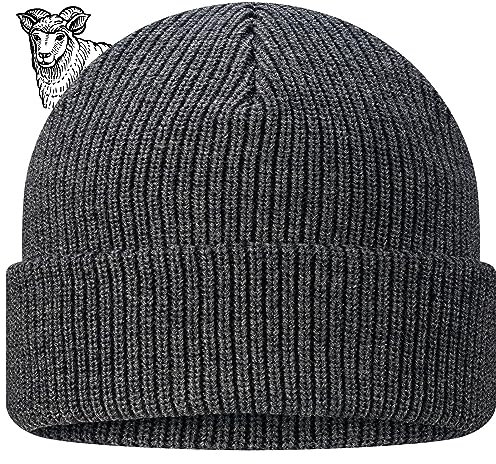 TODO Merino Mütze Herren Beanie Damen, Warm, Weich, Bequem. Wollmütze für kalte Tage, Alltag, Outdoor, Fisherman (Merino 50%, Grau)