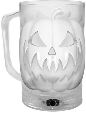 FIESTAS GUIRCA | Pumpkin Jug with Light (500 ml) (10x14 cm) - Table Decoration for Halloween Parties and Skeleton Celebrations - Ideal for Spooky and Themed Settings - Transparent